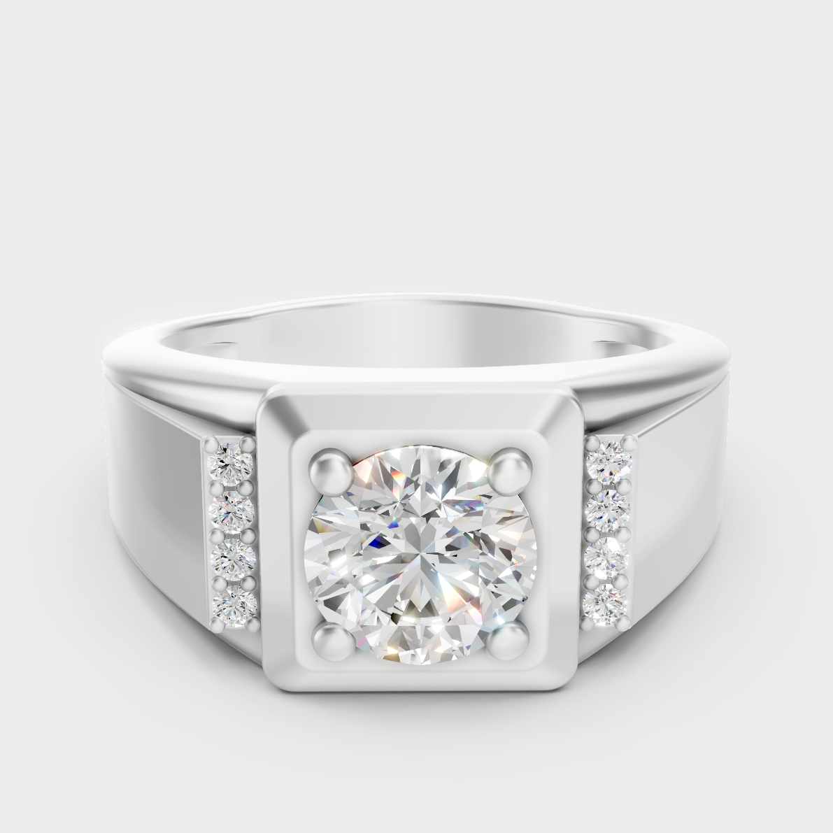 IGI/GLI Certified 1-5 Carat Round-Cut Lab-Grown Diamond Men’s Ring In 14K White Gold